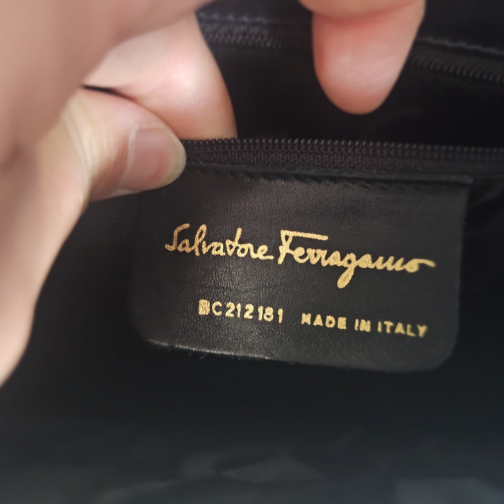 Salvatore Ferragamo Gancini Dark Navy  Satchel with Gold Hardware - Picture 8 of 12